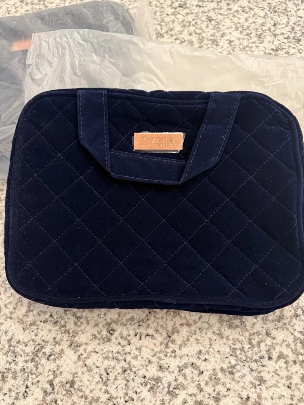 Skinbetter Science Navy Velvet Quilted Cosmetic Travel Bag | 2 Available
